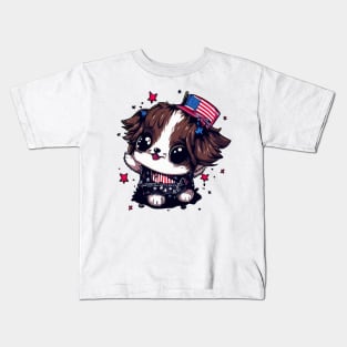 Cute Dog 4th of July Liberty Leash Kids T-Shirt